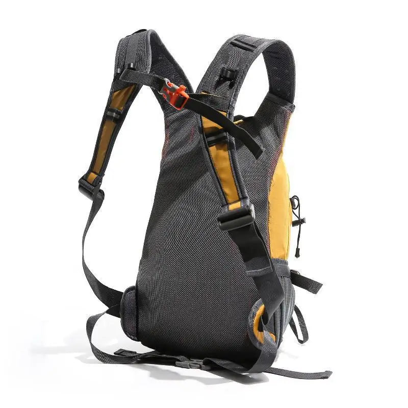 Lightweight hiking backpack with reflective straps by Corporación Turística, shown with multiple compartments and adjustable shoulder straps.