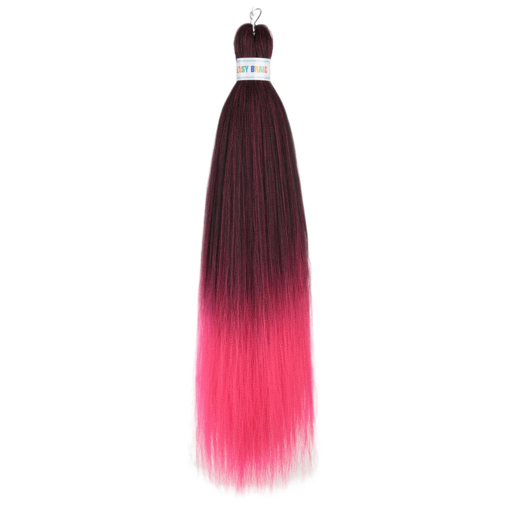 Three 26-inch blue ombre synthetic Kanekalon hair extensions by Corporación Turística laid out on a white background.