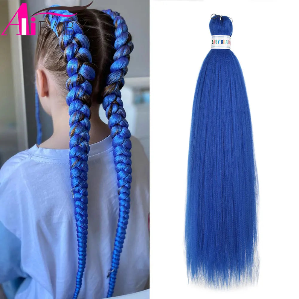 Blue ombre synthetic Kanekalon hair extensions by Corporación Turística, 26 inches long, three-piece set.