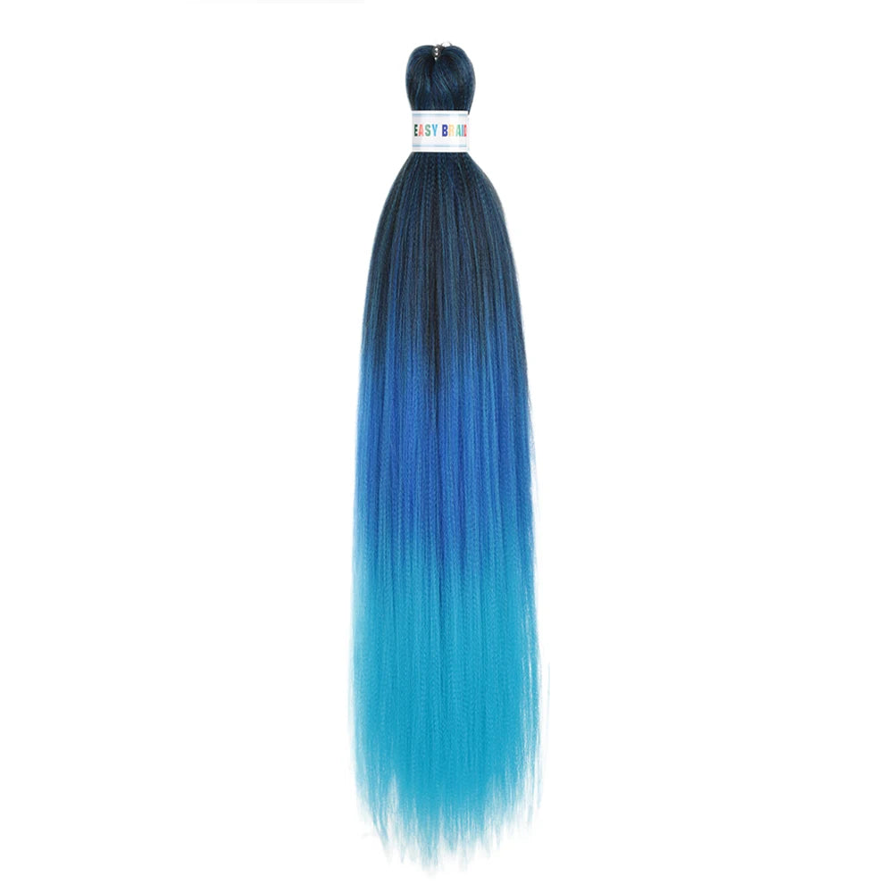 Blue ombre synthetic Kanekalon hair extensions by Corporación Turística, 26 inches long, set of 3 bundles for styling.