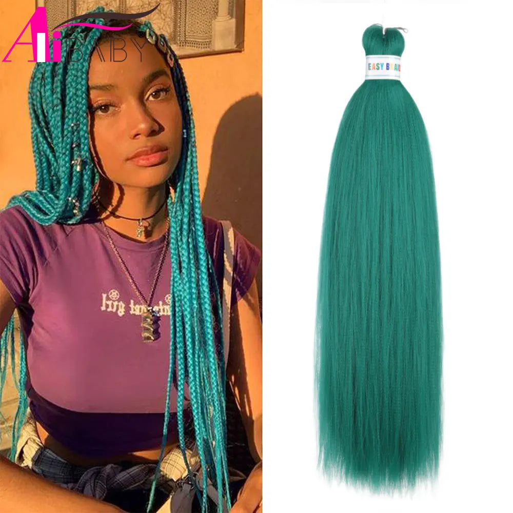 Blue ombre synthetic Kanekalon hair extensions by Corporación Turística, 26 inches long, three-piece set.