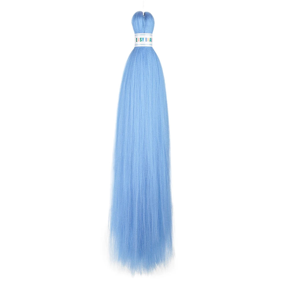 Blue ombre synthetic Kanekalon hair extensions by Corporación Turística, 26 inches long, set of three bundles.