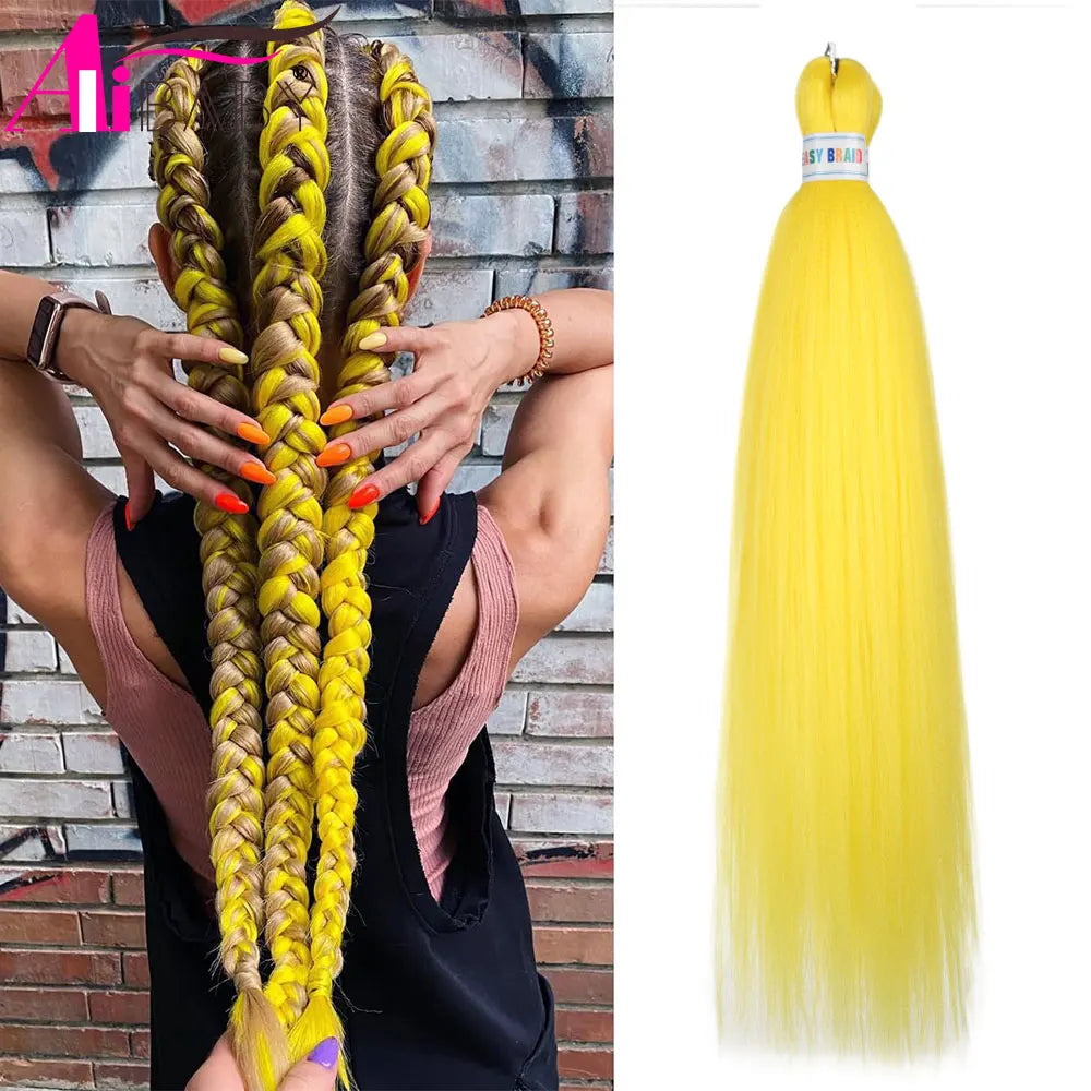 Set of three blue ombre 26-inch synthetic Kanekalon hair extensions, displayed in a bundle with vibrant color transition and textured strands.