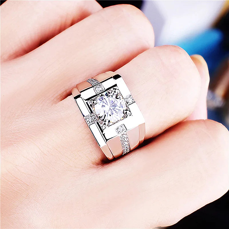 Sterling silver 925 ring with sparkling 5A cubic zirconia, luxurious jewelry piece showcasing elegance and craftsmanship.