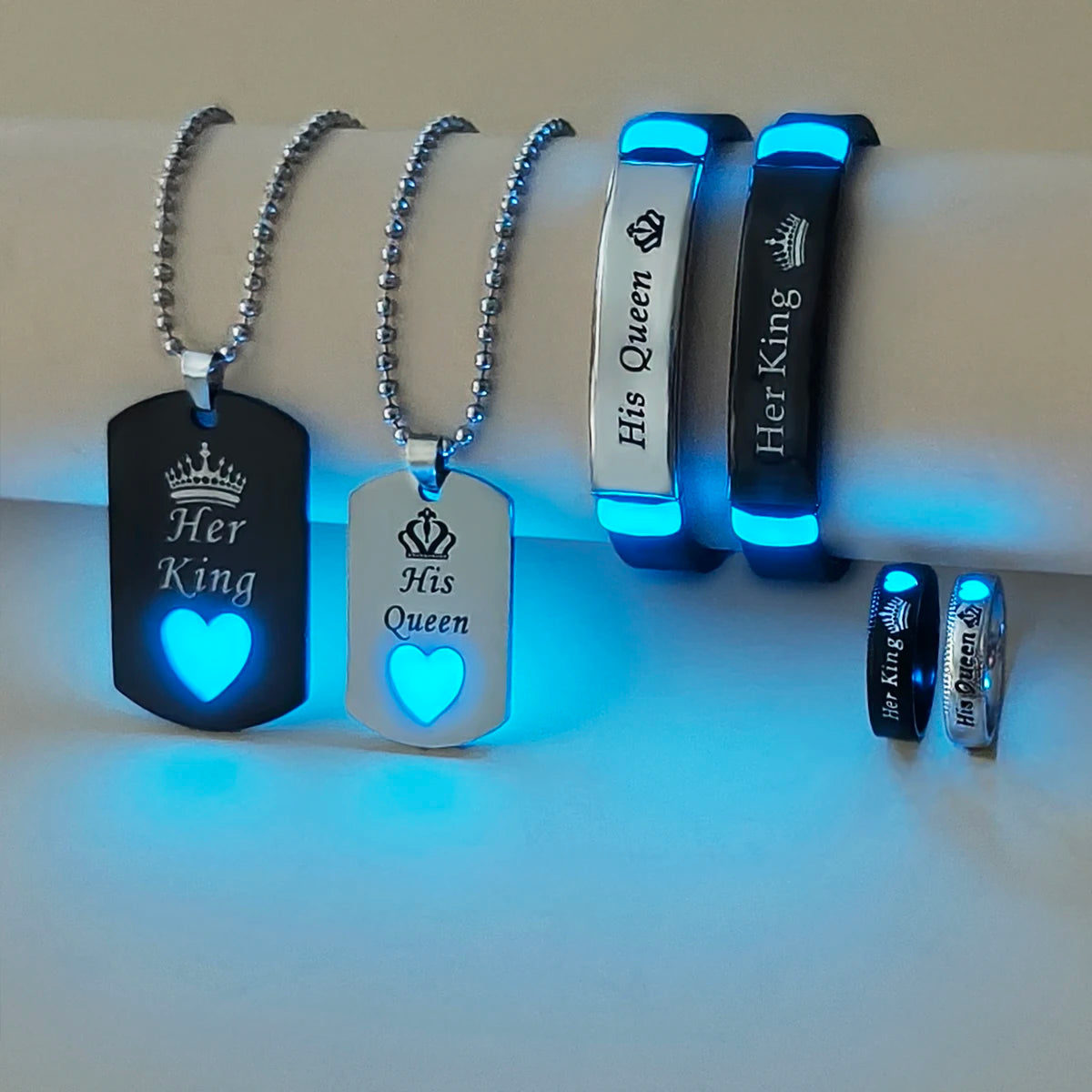 Conjunto de joyería de 6 piezas con corazones y coronas luminosas, ideal para pareja y aniversario, de Corporación Turística.