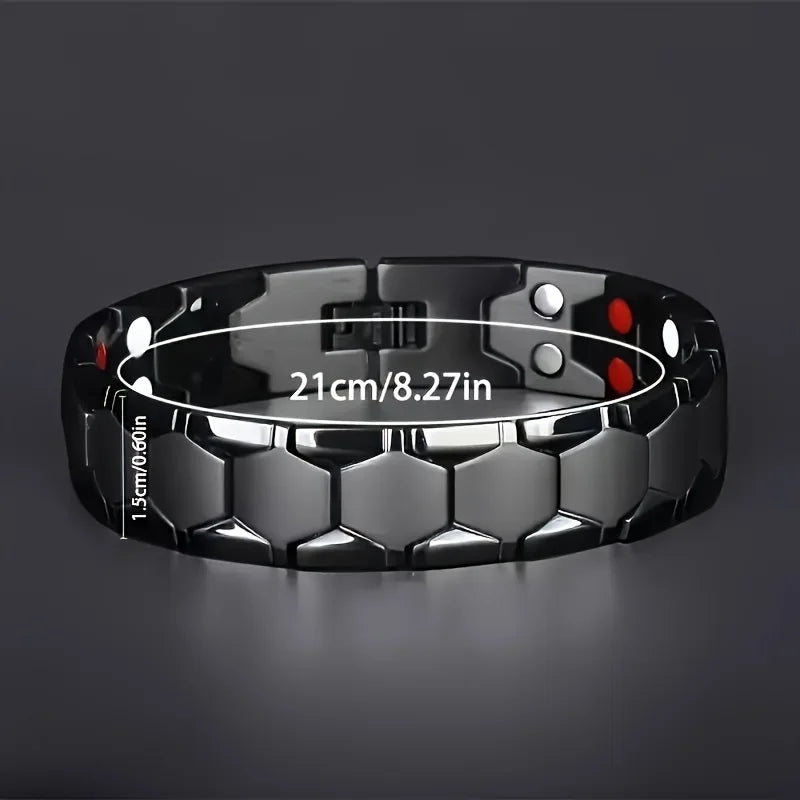 Magnetic titanium men's bracelet with hexagonal design, adjustable and removable, perfect as a gift for fathers.