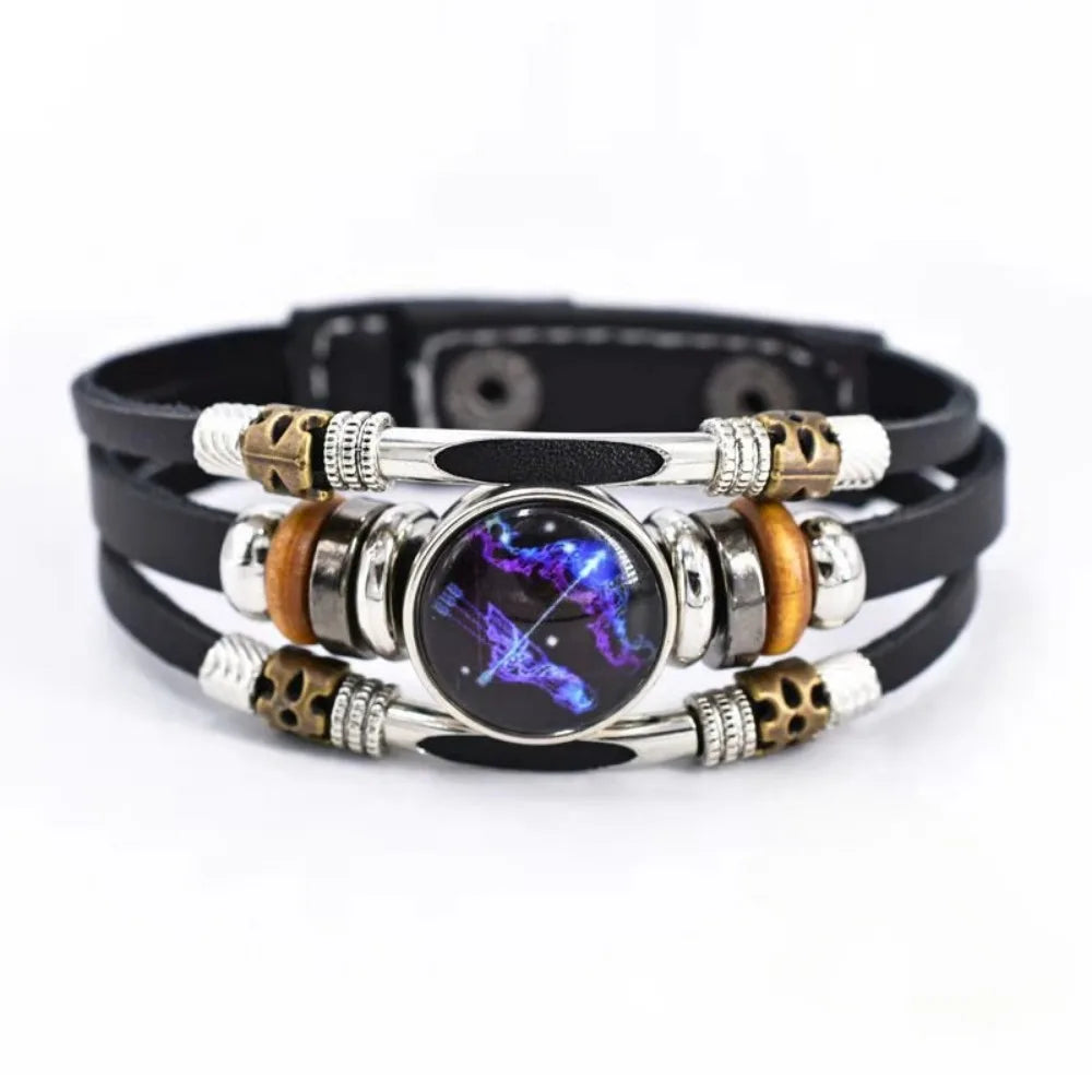 Multilayer leather Sagittarius constellation bracelet by Corporación Turística, unisex jewelry with 12 zodiac signs, retro style.