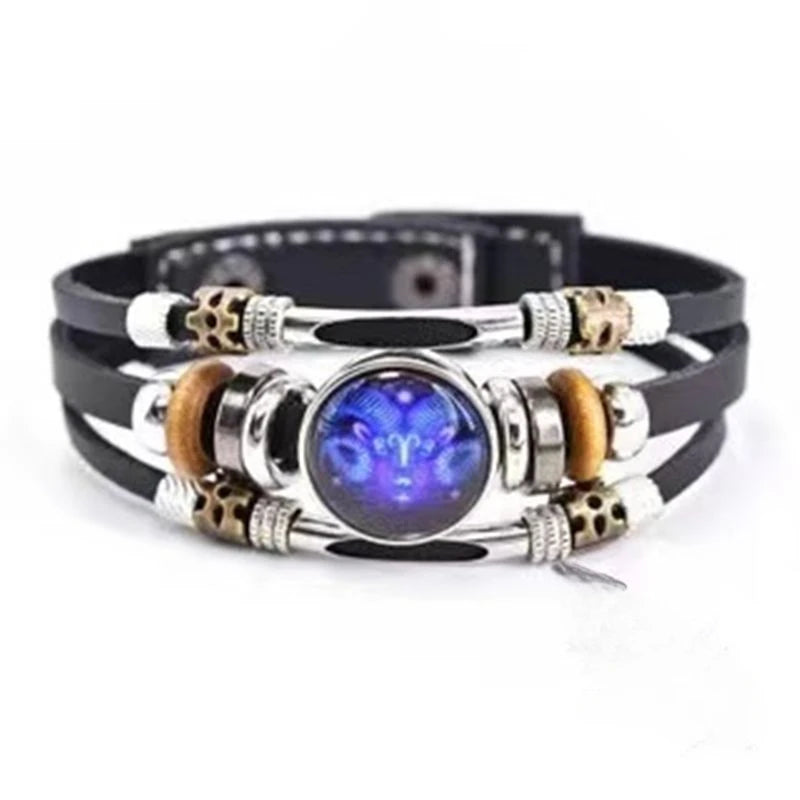 Unisex leather constellation bracelet with layered design featuring Sagittarius, part of Corporación Turística's 12 zodiac signs jewelry collection.
