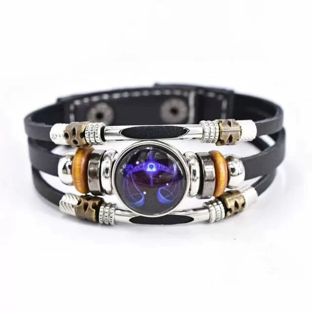 Unisex leather constellation bracelet featuring Sagittarius sign, multi-layer retro design, part of Corporación Turística jewelry collection.