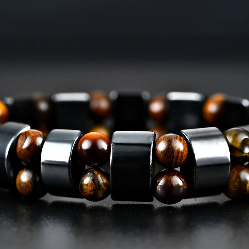 Elegant men's Tiger's Eye bracelet featuring natural red stone, durable and stylish jewelry by Corporación Turística.