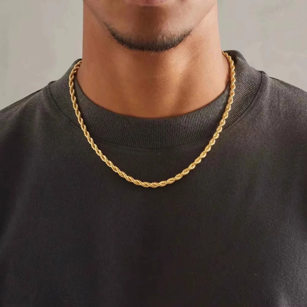 18K gold 4mm rope chain necklace, 45cm long, from Corporación Turística, with a polished gold finish and classic design.