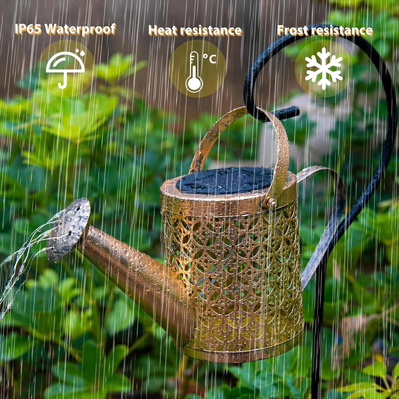 Two solar garden lamps by Corporación Turística with kettle and pole design, ideal for outdoor decoration and lighting.