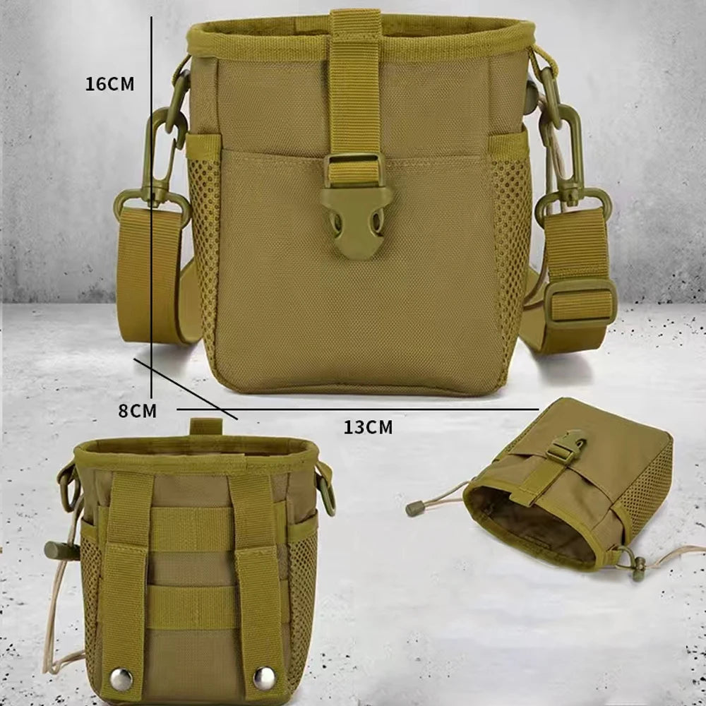 Khaki tactical Molle pouch with cord for belt, designed as a versatile waist bag, by Corporación Turística.