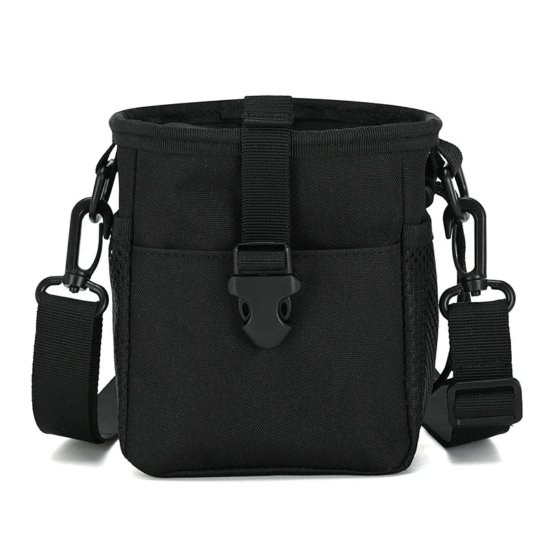 Khaki tactical MOLLE bag with cord for belt, versatile waist pouch from Corporación Turística with multiple compartments.