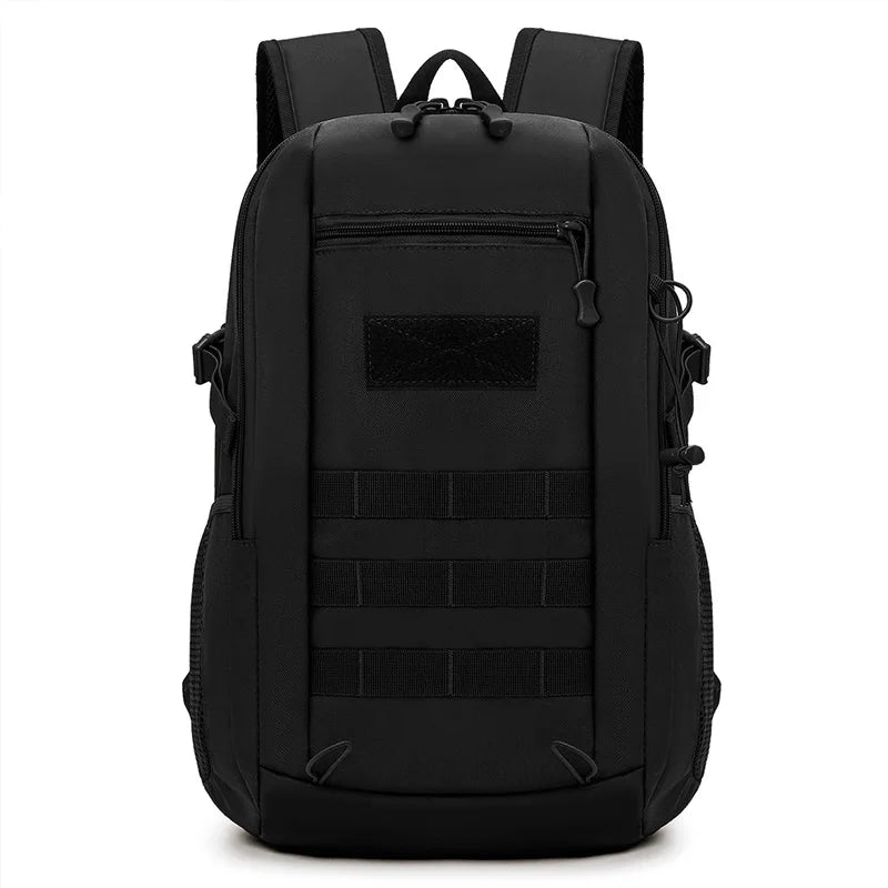 Khaki tactical mini backpack from Corporación Turística, 10L/20L capacity, ideal for outdoor travel and adventures.