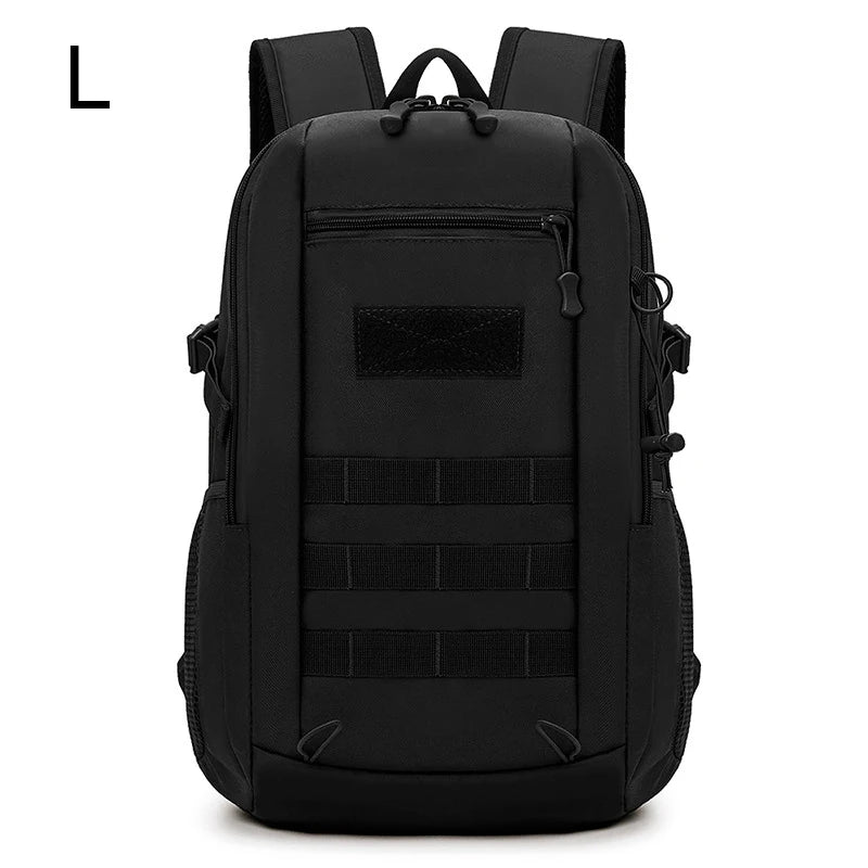 Khaki tactical mini backpack by Corporación Turística, 10L/20L capacity, ideal for outdoor travel and adventures.