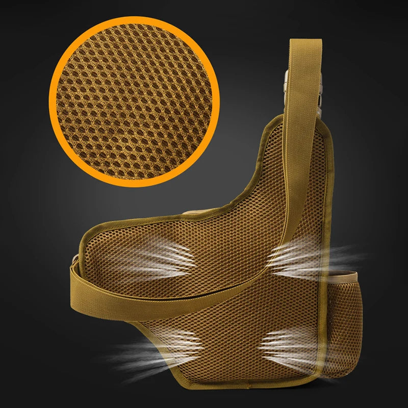 Khaki tactical Molle lumbar bag for men, chest pouch with multiple compartments, from Corporación Turística.