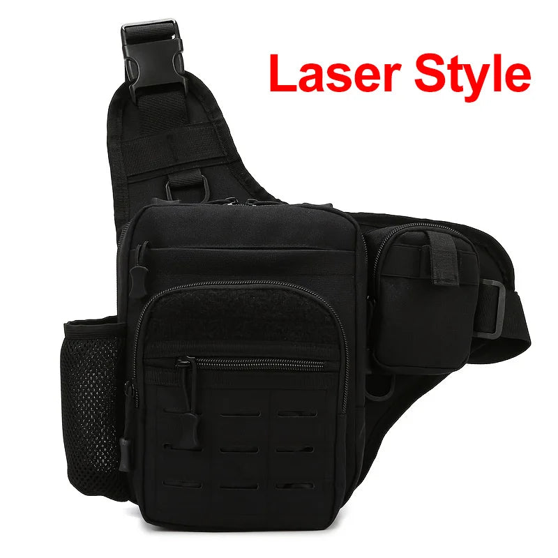 Khaki tactical Molle waist bag for men, chest bag with multiple compartments, made by Corporación Turística.