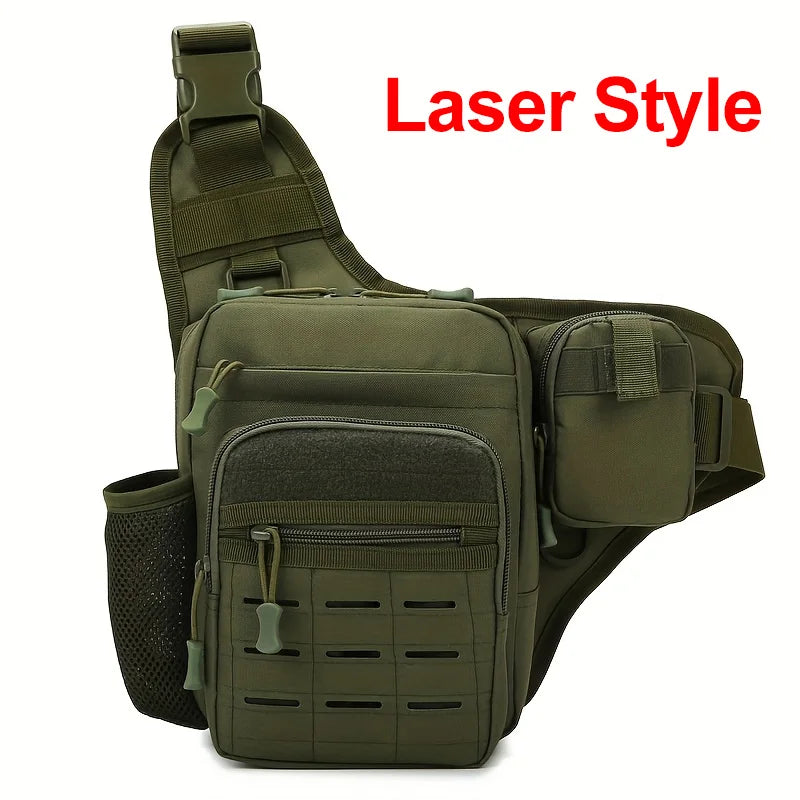 Khaki tactical Molle waist bag for men, chest pouch with multiple compartments, by Corporación Turística.