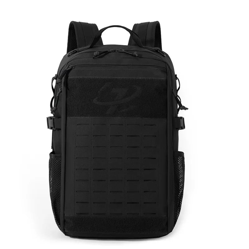 Khaki climbing backpack by Corporación Turística with Molle system, ideal for outdoor hiking and tactical use.