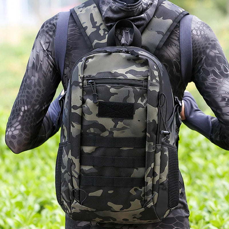 Corporación Turística khaki outdoor travel backpack in 10L and 20L sizes, mini backpack for outdoor adventures.
