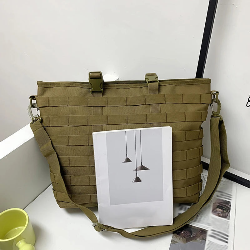 Large khaki gym and fitness bag from Scione by Corporación Turística with a hook for easy carrying and storage.