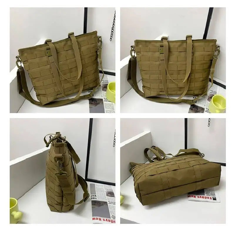 Large khaki gym and fitness tote bag by Corporación Turística with sturdy hook for carrying workout essentials.