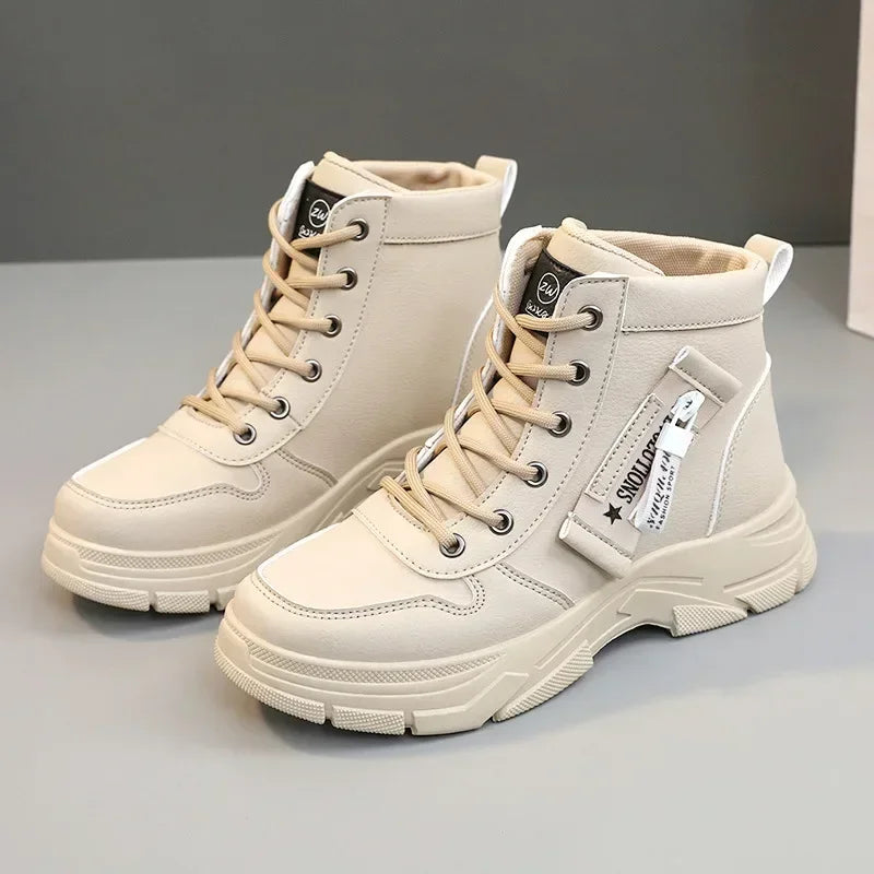 Khaki women's height-increasing boots with laces from Corporación Turística, featuring a stylish design and chunky sole.
