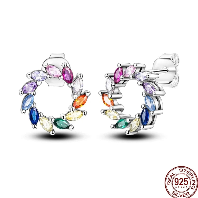 Colorful sterling silver 925 earrings featuring vibrant circular designs, stylish and lightweight jewelry for everyday wear.