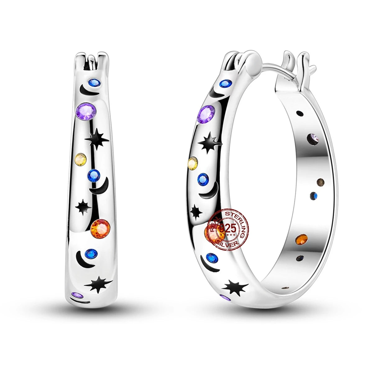 Colorful sterling silver 925 earrings from Corporación Turística featuring vibrant circular design, stylish and eye-catching jewelry.