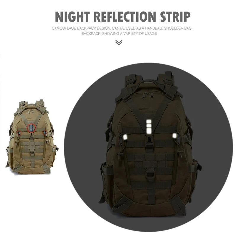 Tactical backpack for climbing, camping, hiking, and hunting by Corporación Turística, 30-40 liters, durable outdoor gear