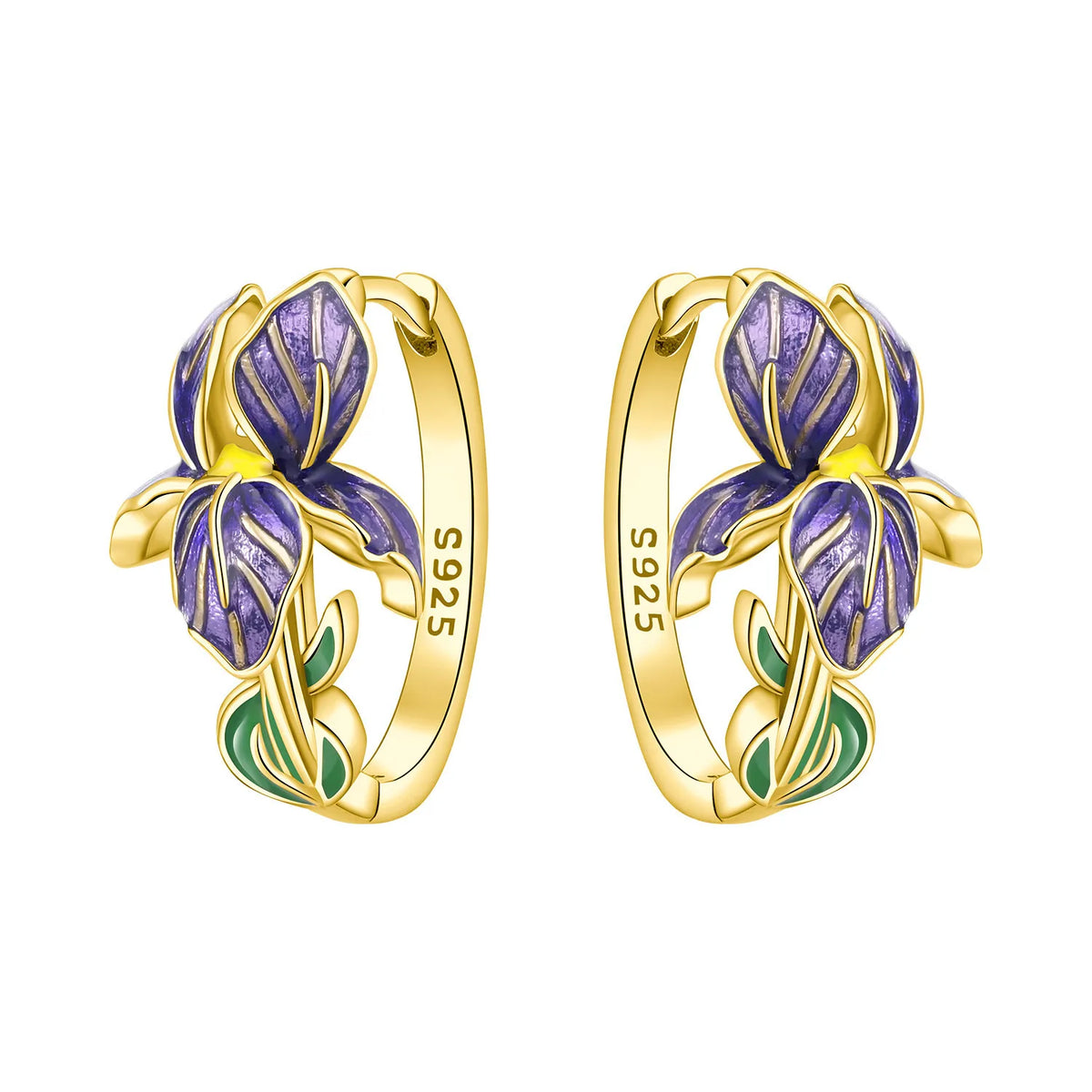 Silver hoop earrings with leaf and flower design, crafted by Corporación Turística, featuring intricate botanical details.