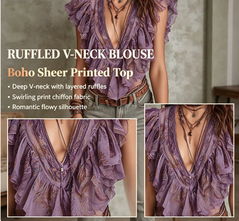 Elegant bohemian print blouse for women by Corporación Turística, featuring a stylish, flowy design with vibrant floral patterns.