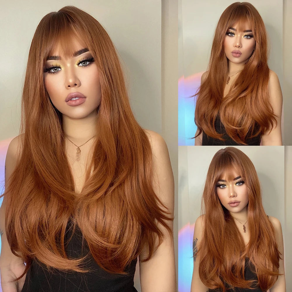 Synthetic hair wig for women in a natural style, designed by Alan Eaton, with realistic hair texture and color.