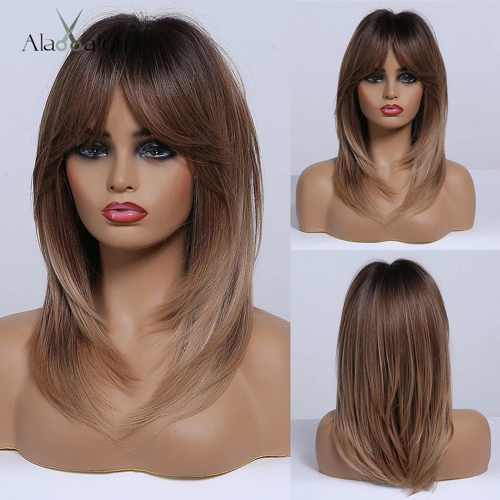 Synthetic hair wig for women from Alan Eaton, featuring long, wavy black hair, styled naturally on a mannequin head.