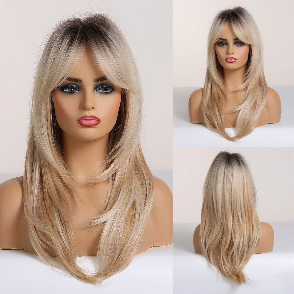 Synthetic hair wig for women by Alan Eaton, featuring long, straight black hair with natural shine and full volume.
