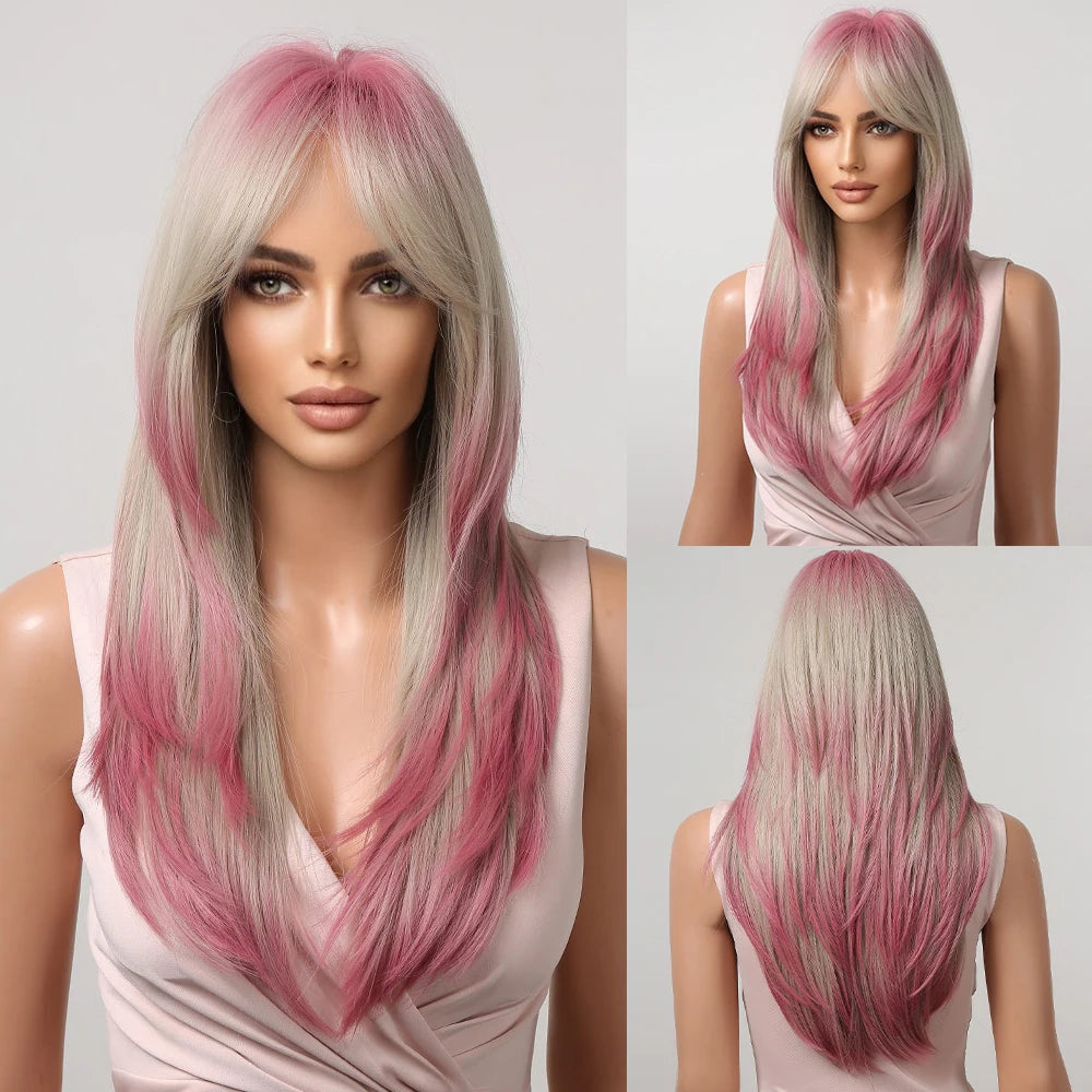 Synthetic hair wig for women by Alan Eaton, featuring long, straight black hair with natural shine.