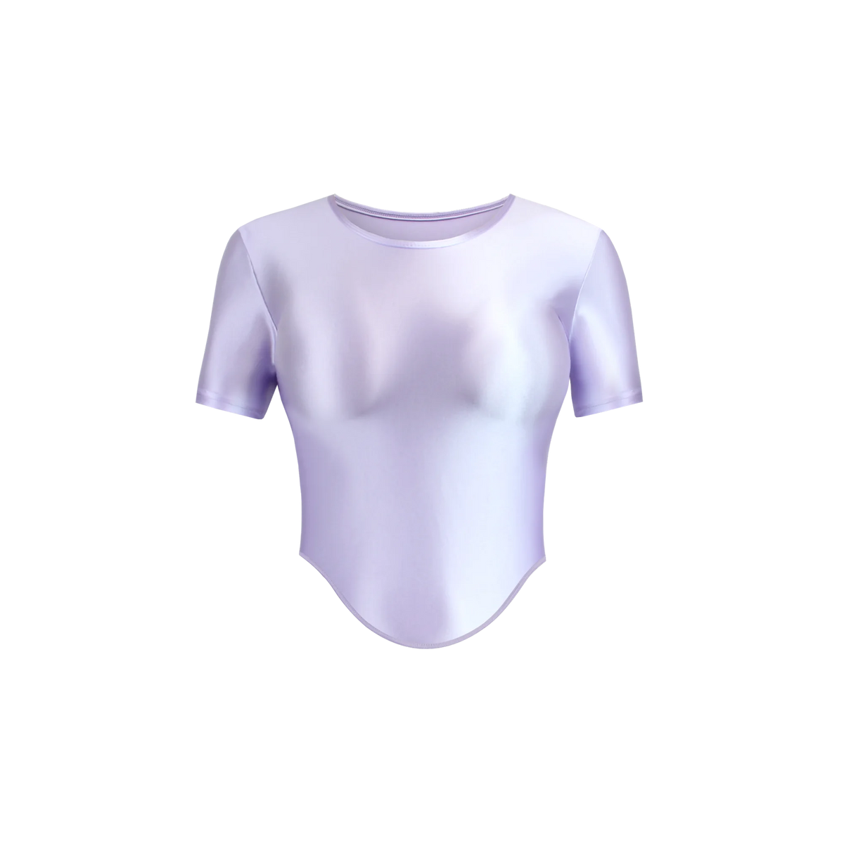 Light purple women's elastic, shiny, and soft T-shirt from MJINM by Corporación Turística, shown laid flat.