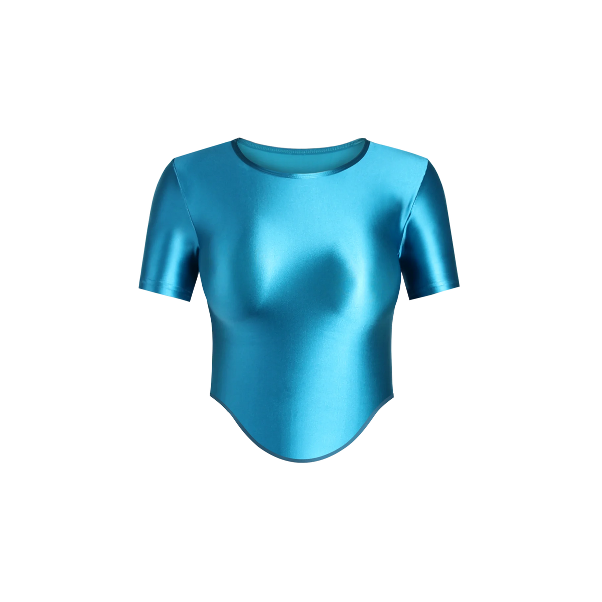 Light purple women's stretchy, shiny, and soft T-shirt from MJINM by Corporación Turística, shown flat with front view.