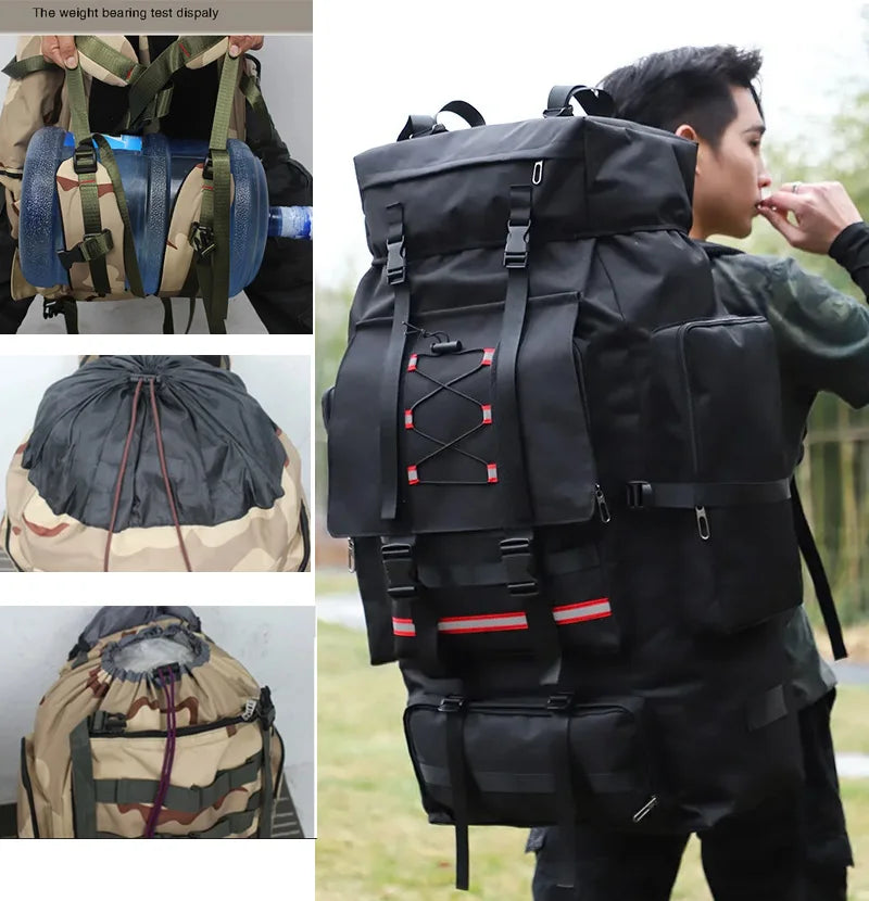 Large 130L hiking and camping backpack by Corporación Turística, featuring multiple compartments and adjustable straps.