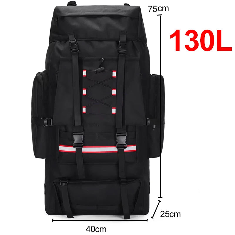 Large 130L hiking and camping backpack by Corporación Turística, with multiple compartments and adjustable straps for outdoor adventures.