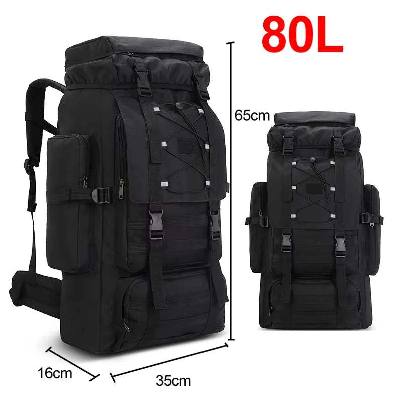 130L Corporación Turística hiking and camping backpack with multiple straps and compartments for outdoor adventure.