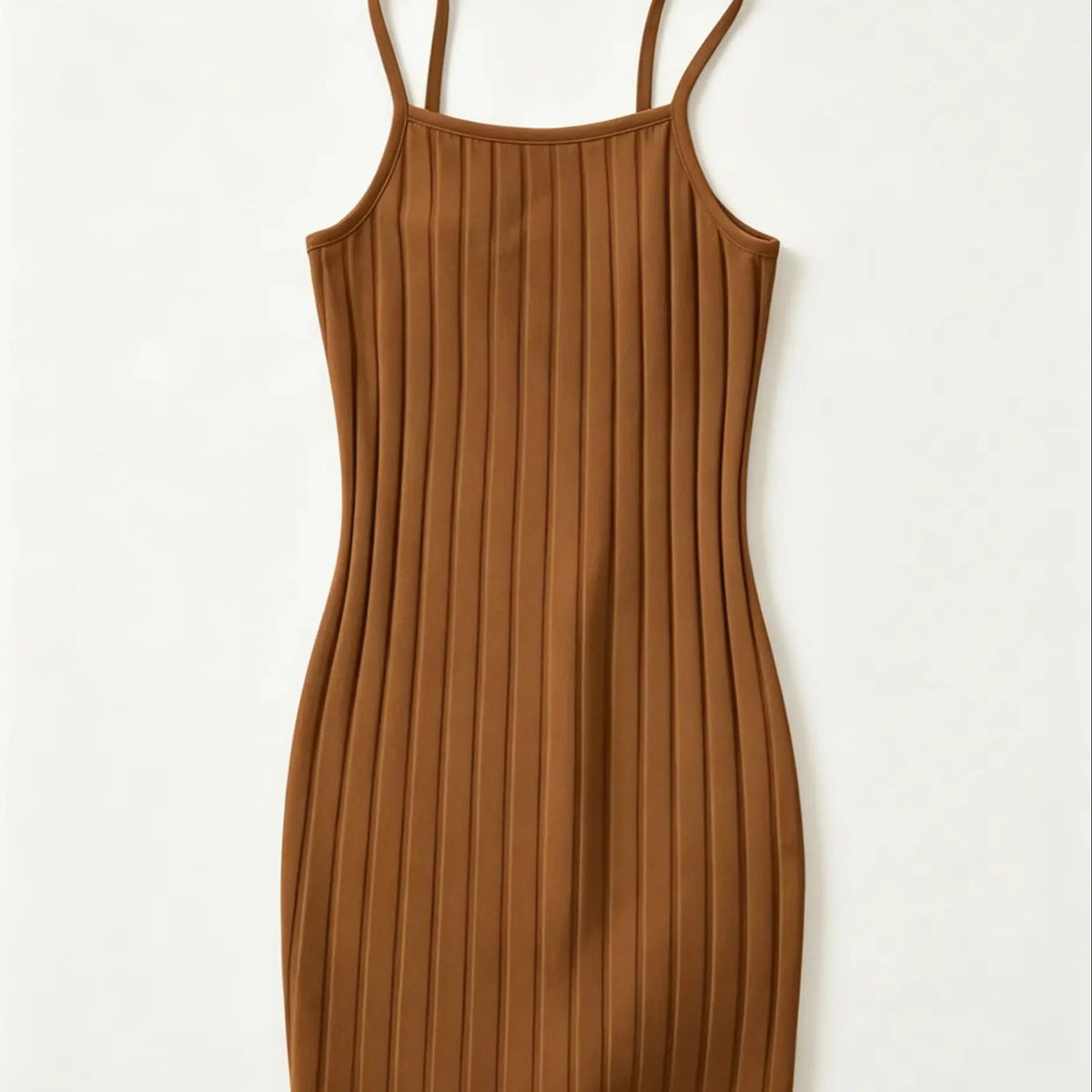 Dark brown fitted mini sweater dress with ribbed knit fabric, designed for women, by Corporación Turística.