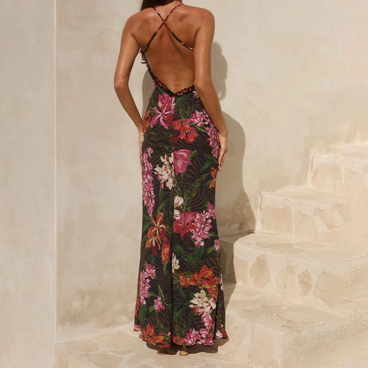 Elegant brown women's formal night dress by Corporación Turística, fitted style with sleek design for evening occasions.