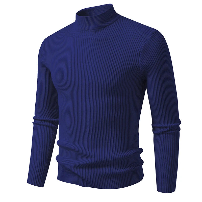 Men's brown jersey with mock collar, long sleeve sweater by Corporación Turística, displayed on a neutral background.