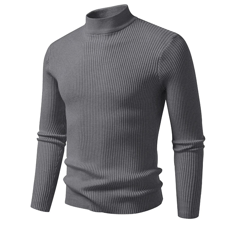 Men's brown jersey with mock collar, long sleeve sweater by Corporación Turística, featuring a comfortable fit and classic design.