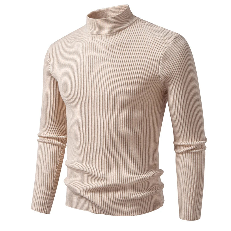 Brown men's jersey with mock collar, long-sleeve sweater by Corporación Turística, featuring a comfortable fit and casual style.