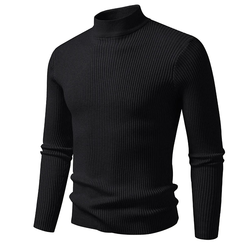 Brown men's jersey with mock collar, long sleeve sweater by Corporación Turística, showing the front view.