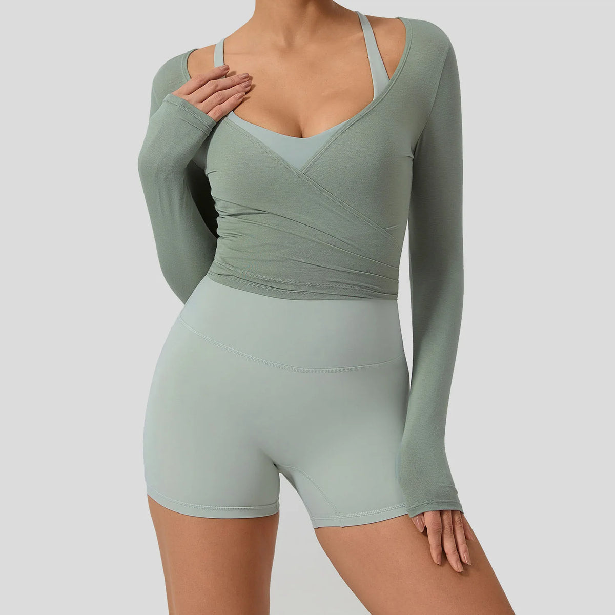 Long sleeve Hearuisavy yoga t-shirt for women, casual athletic wear by Corporación Turística, soft fabric and comfortable fit.