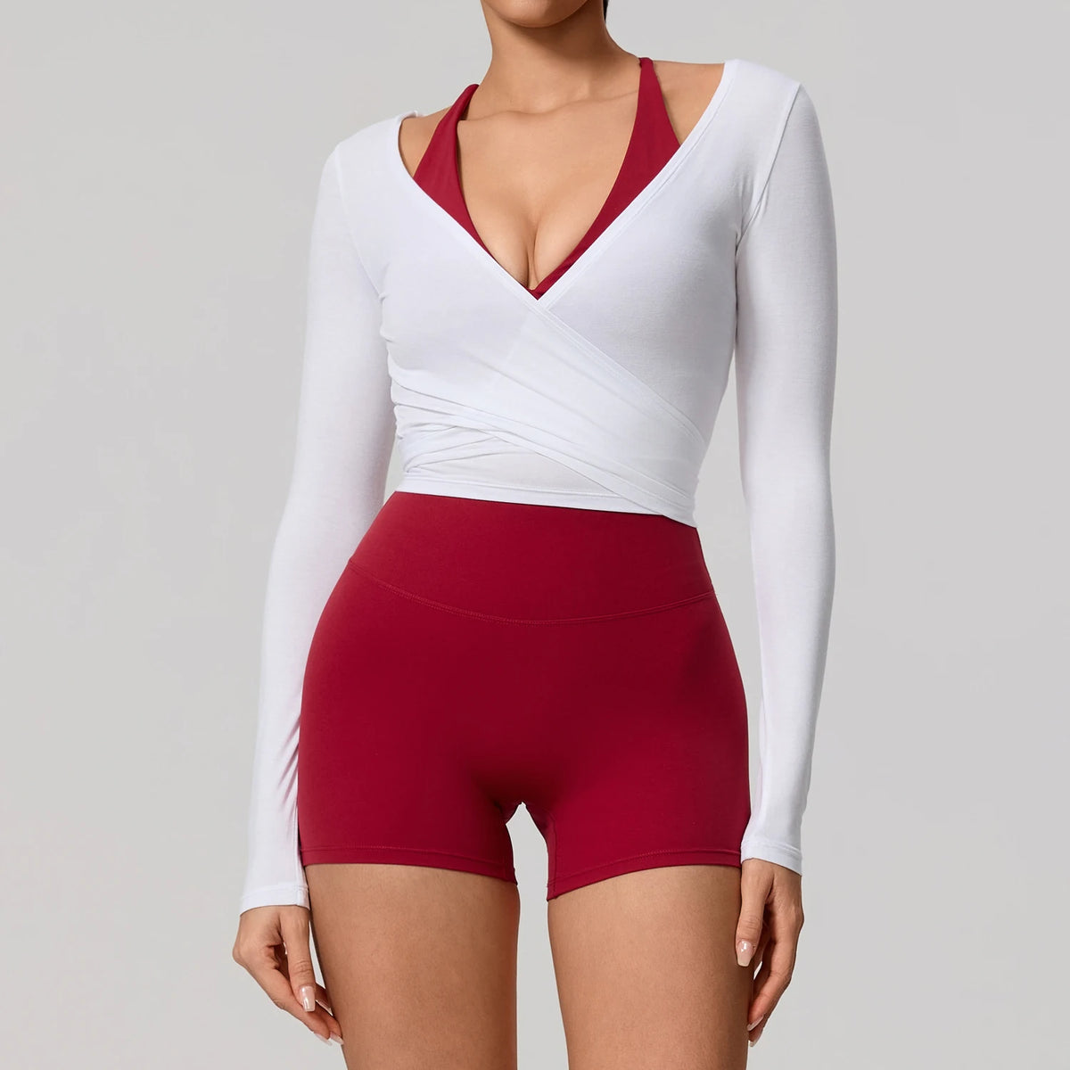 Long-sleeve Hearuisavy yoga t-shirt for women, comfortable athletic wear, featuring a soft fabric and stylish design.